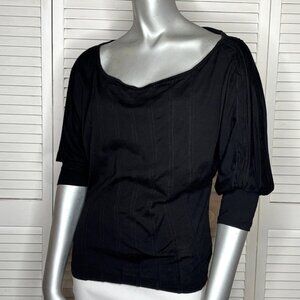 Vintage 2000s Diesel Black Cotton Top XS Off Shoulder Puff Sleeve Distressed Y2K